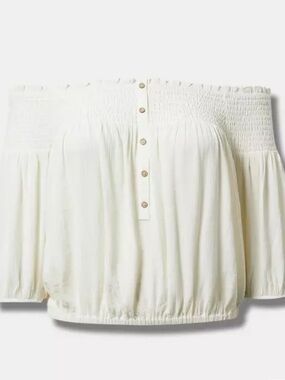 torrid Ivory Off-Shoulder Smocked Button Top